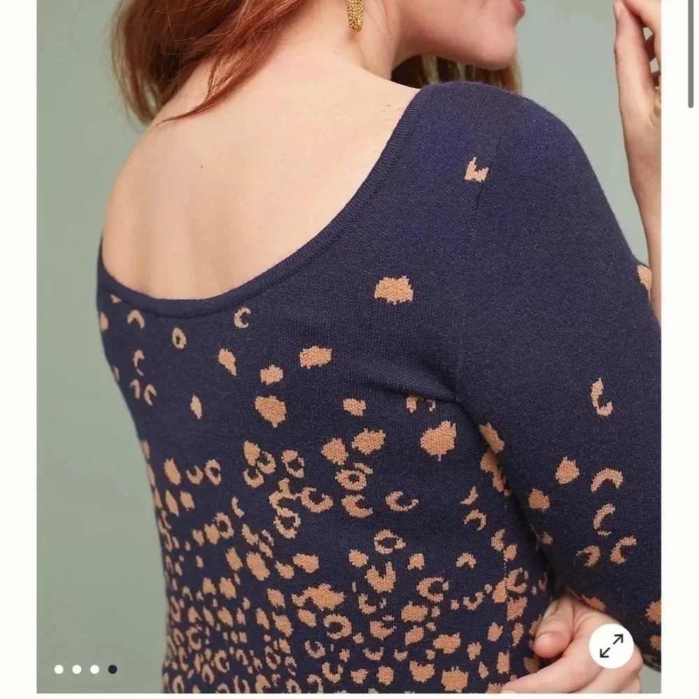 Anthropologie Dress Womens XS Maeve Sweater Animal Print Warm Scoop Back Y2K - Picture 4 of 15